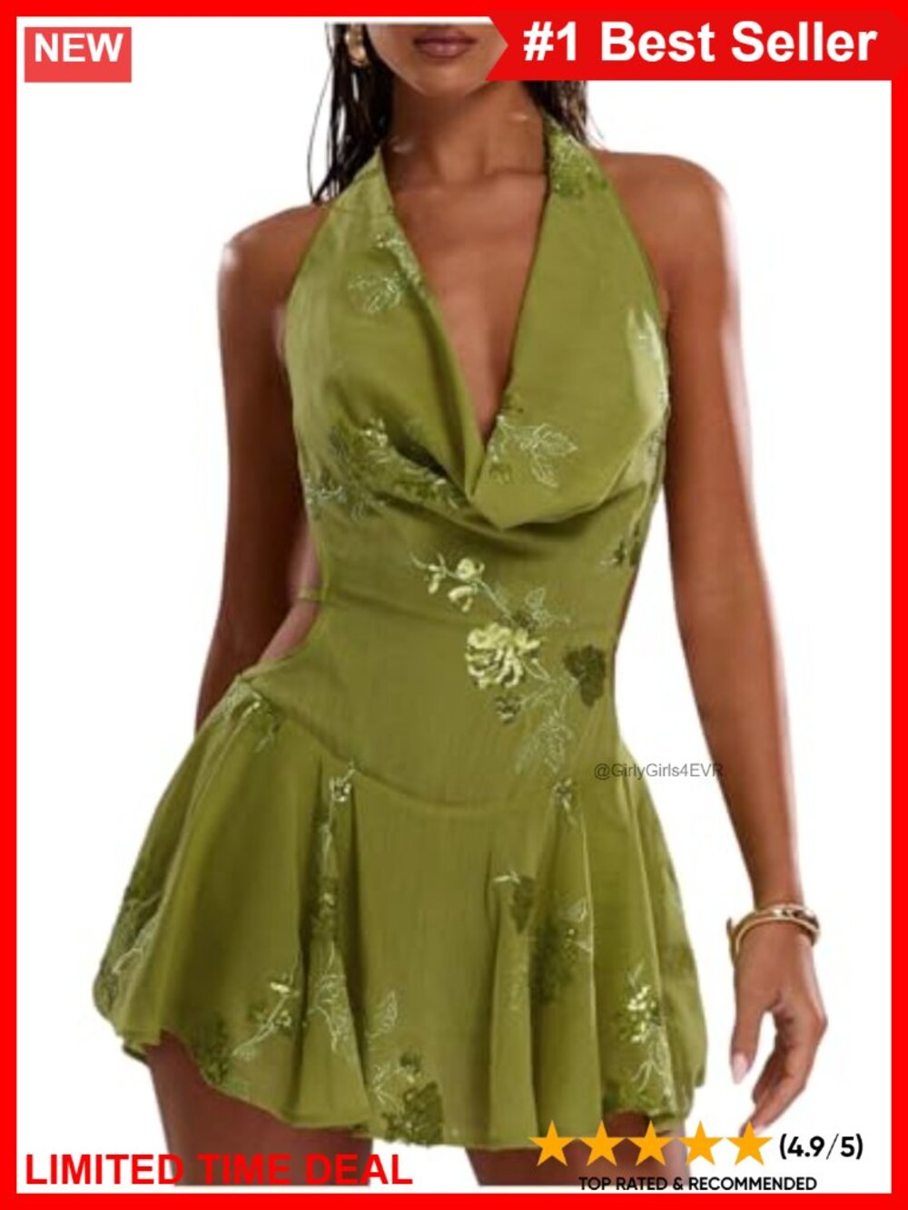 Sequin Halter Draped Mini Dress Floral A Line Backless